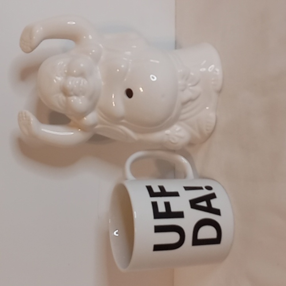 2 Pack "UFFDA! White Coffee Mug/White Ceramic Incense Buddha Holder
